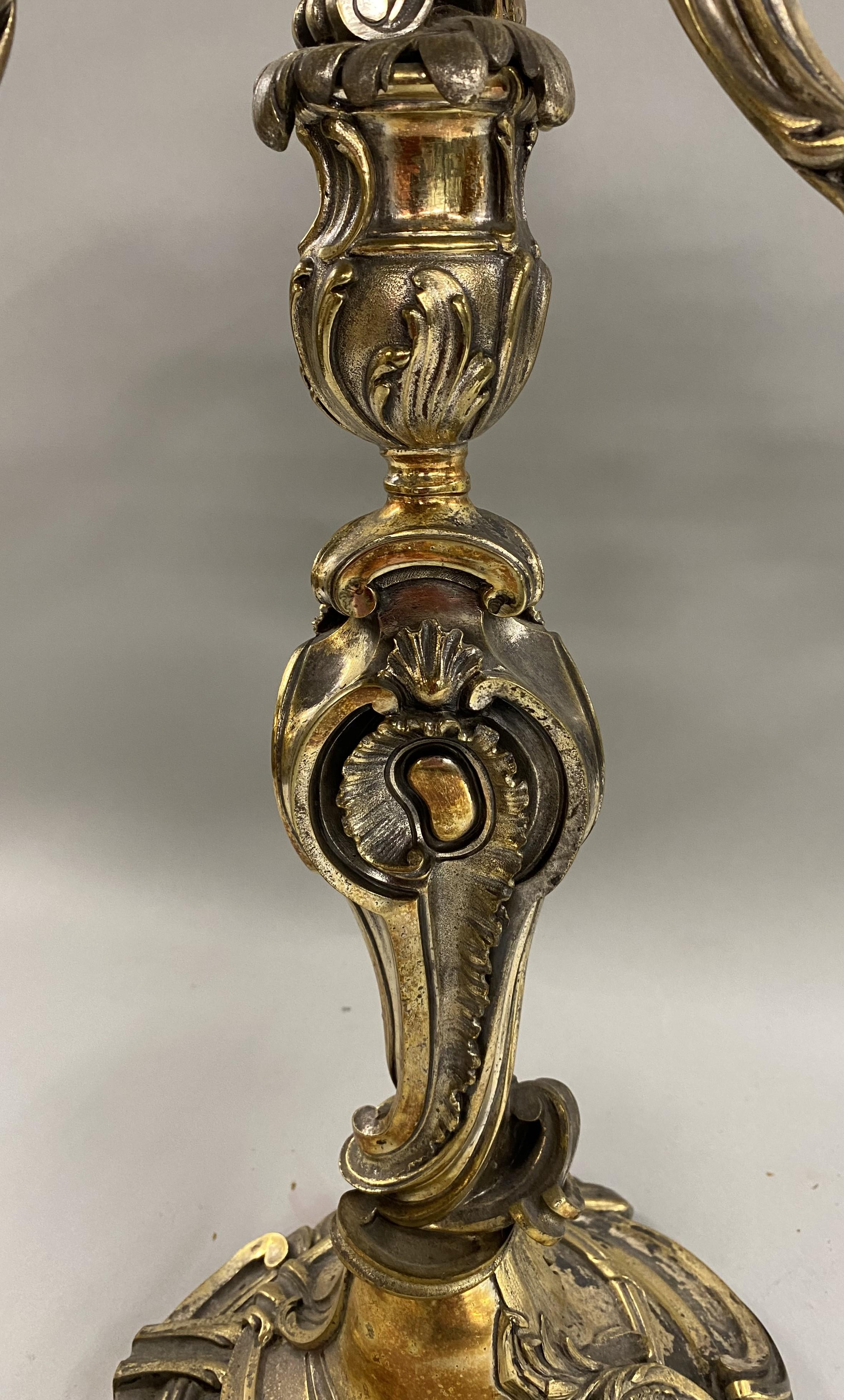 Pair of French Henry Dasson et Cie Gilt Bronze Three-Light Candelabra circa 1892 For Sale 2