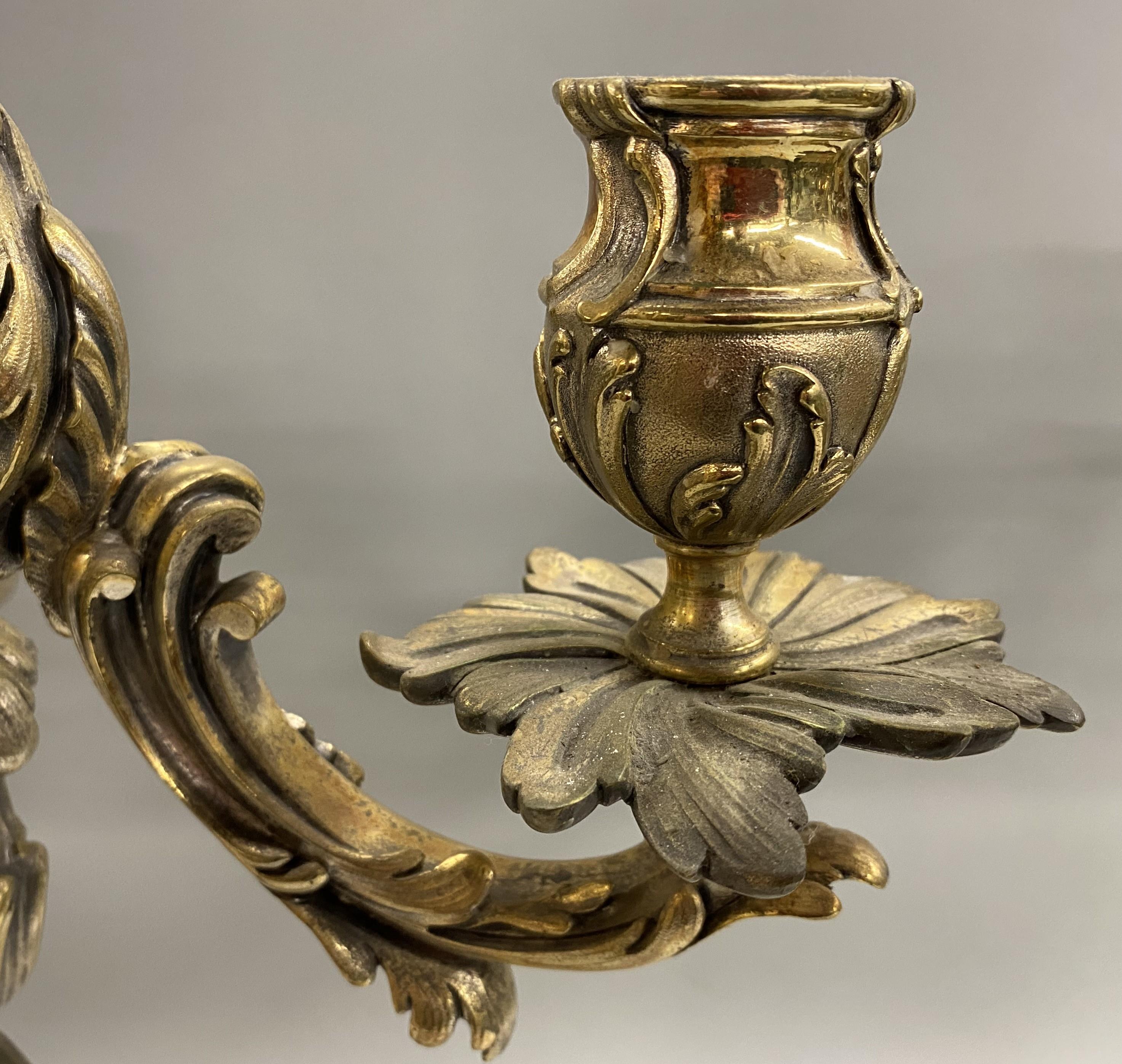 Pair of French Henry Dasson et Cie Gilt Bronze Three-Light Candelabra circa 1892 For Sale 3