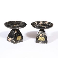 Pair of French High Style Art Deco Exotic Marble Tazzas with Foliate Detailing