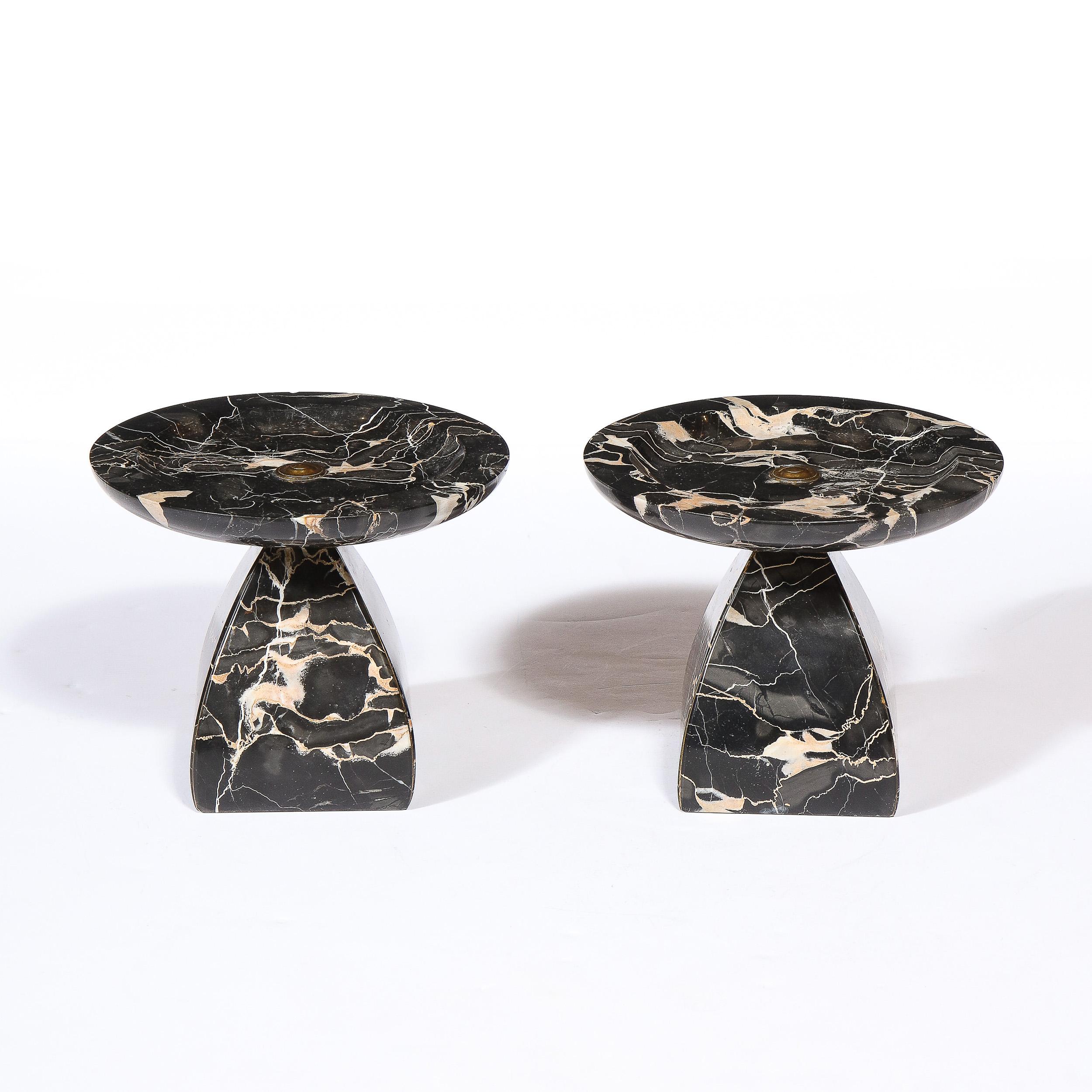 Pair of French High Style Art Deco Exotic Marble Tazzas with Foliate Detailing 3
