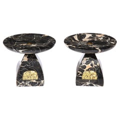 Pair of French High Style Art Deco Exotic Marble Tazzas with Foliate Detailing