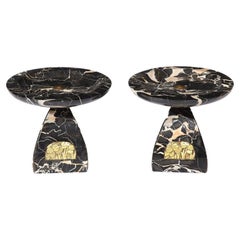 Pair of French High Style Art Deco Exotic Marble Tazzas with Foliate Detailing