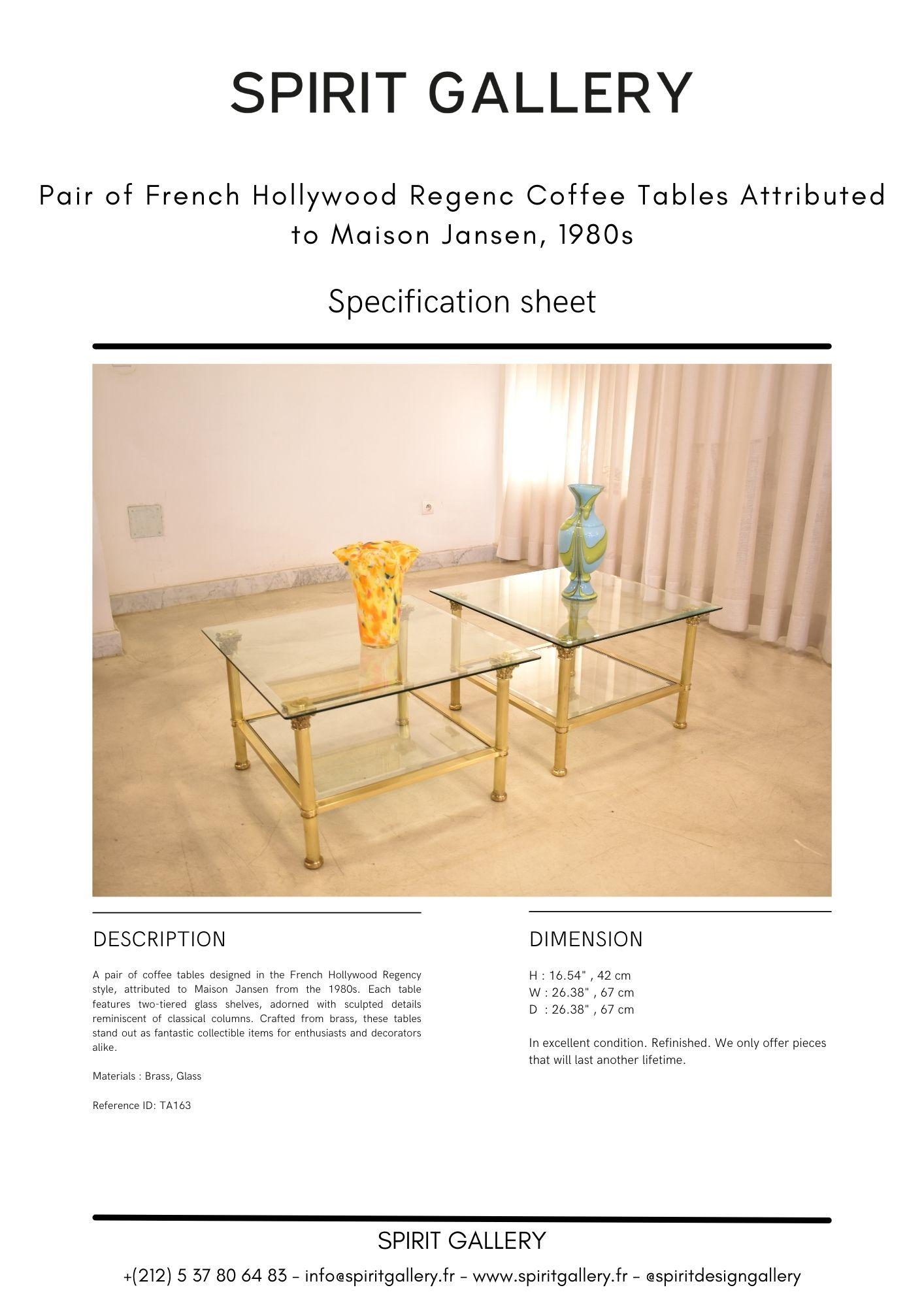 Pair of French Hollywood Regenc Coffee Tables Attributed to Maison Jansen, 1980s For Sale 9