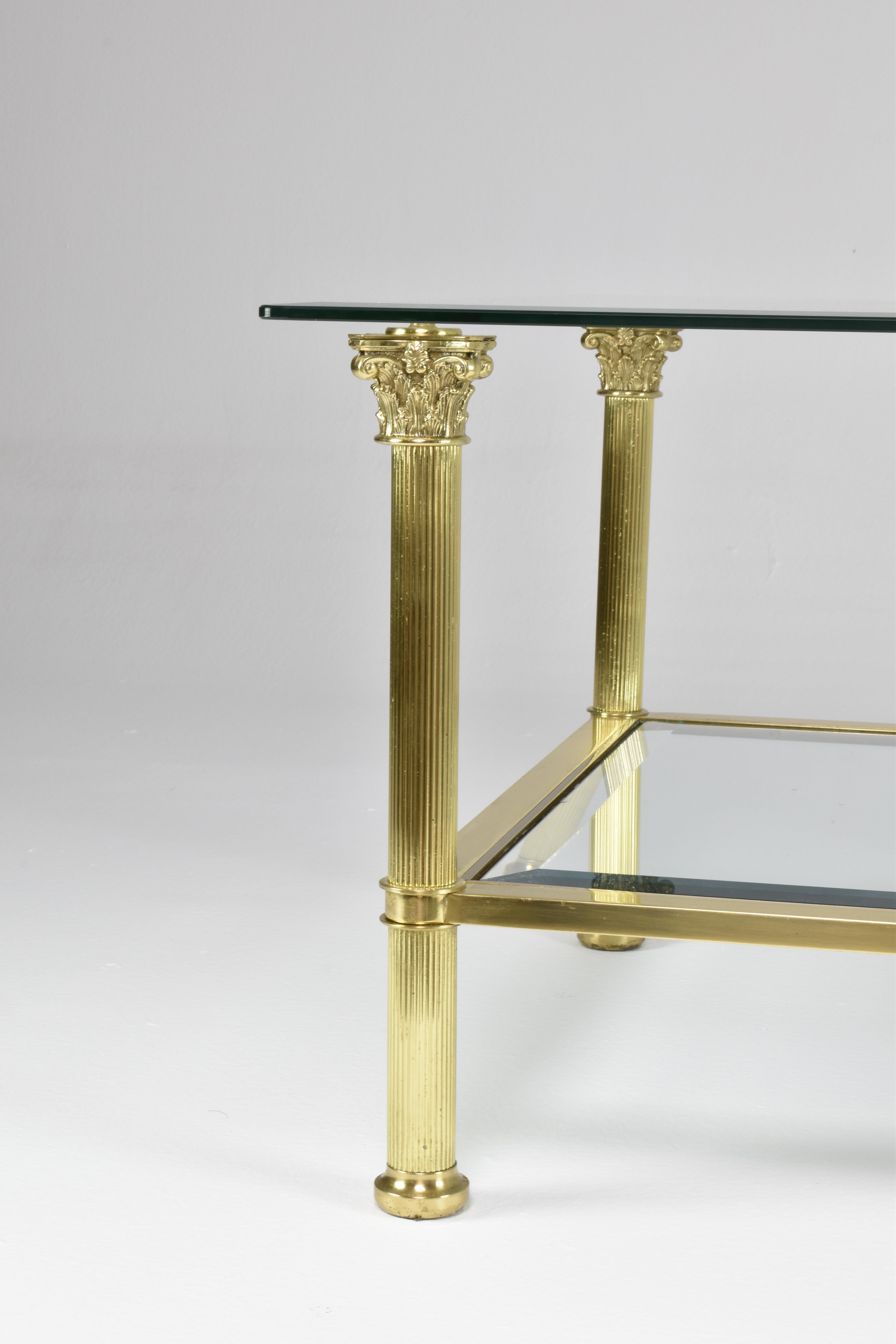 Brass Pair of French Hollywood Regenc Coffee Tables Attributed to Maison Jansen, 1980s For Sale
