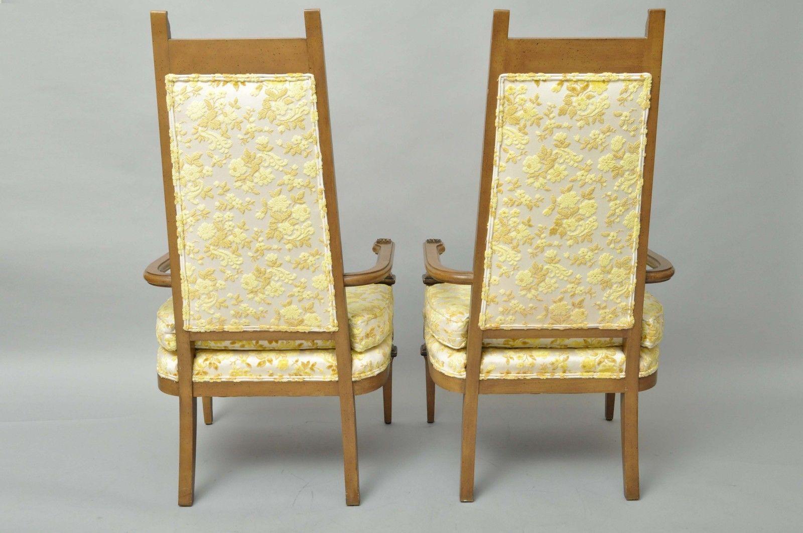 Pair of French Hollywood Regency Italian High Back Gold Fireside Lounge Chairs 3