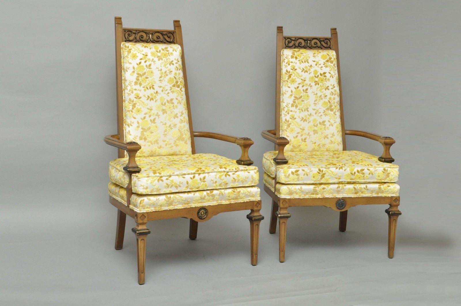 Pair of French Hollywood Regency Italian High Back Gold Fireside Lounge Chairs 4