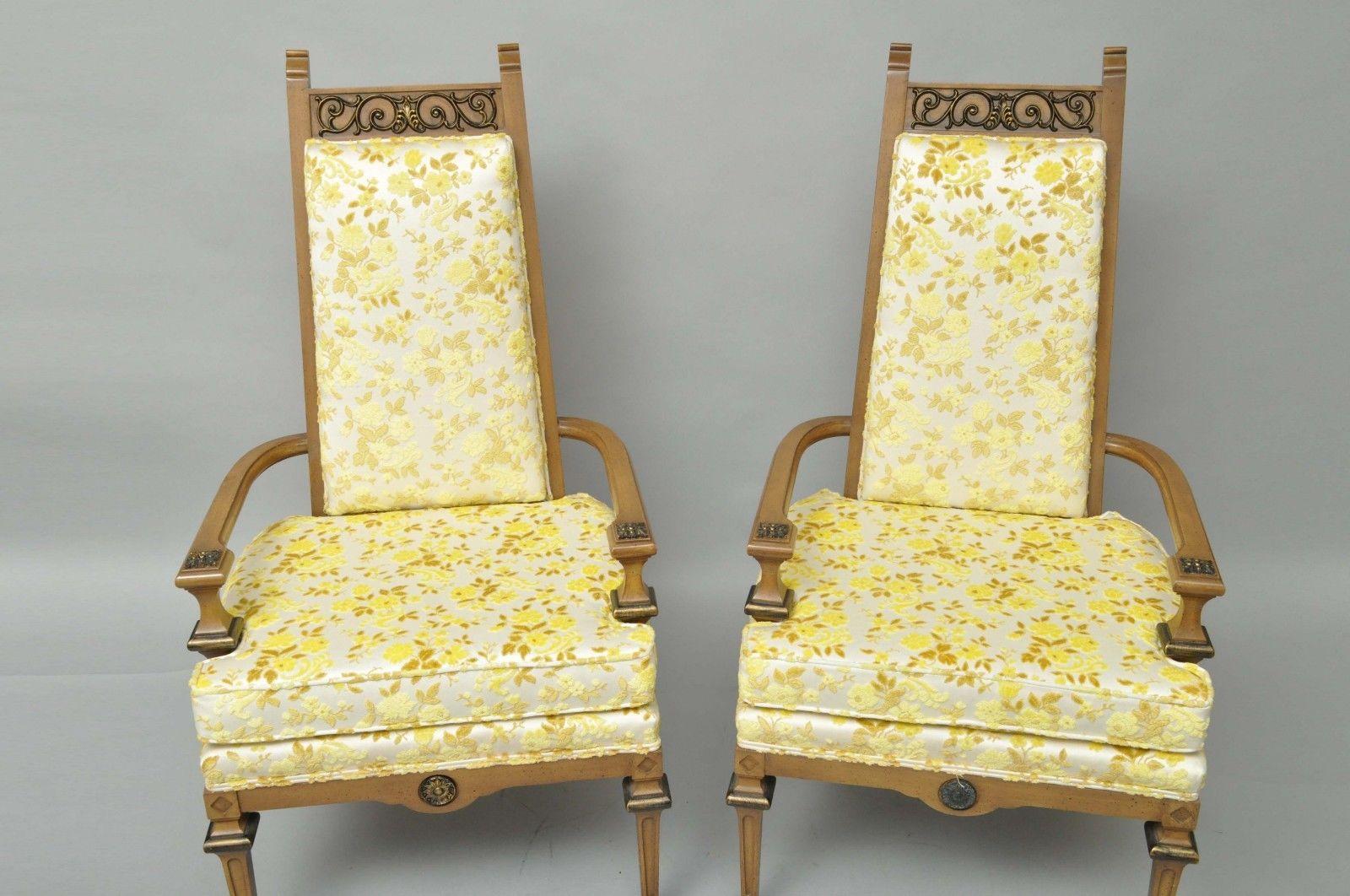 Pair of French Hollywood Regency Italian High Back Gold Fireside Lounge Chairs In Good Condition In Philadelphia, PA