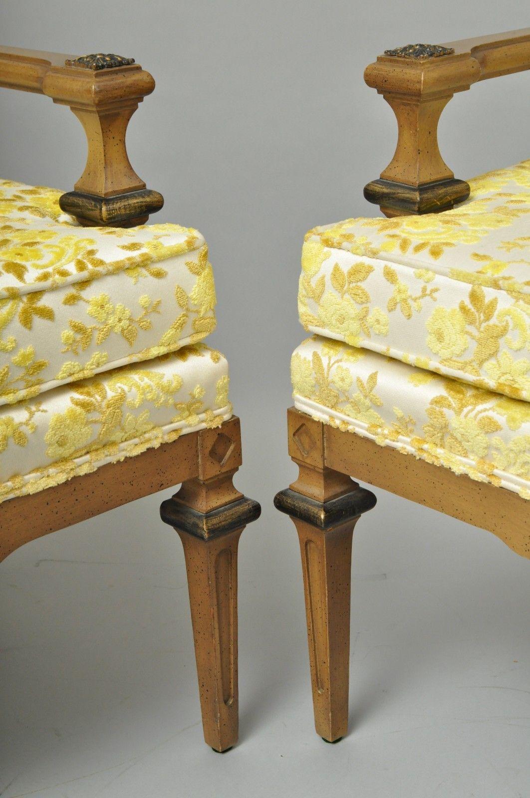 20th Century Pair of French Hollywood Regency Italian High Back Gold Fireside Lounge Chairs