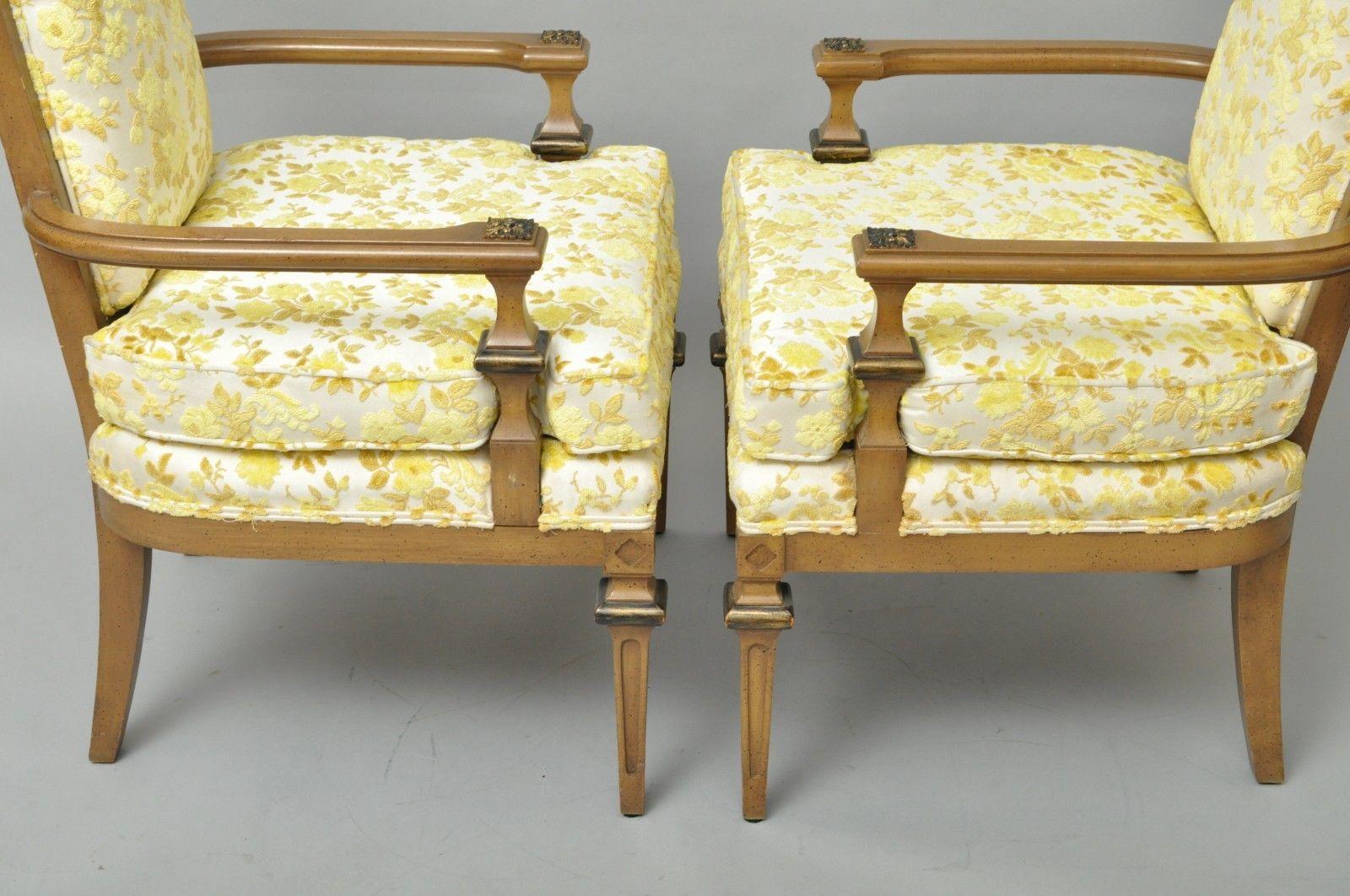 Pair of French Hollywood Regency Italian High Back Gold Fireside Lounge Chairs 1