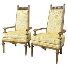 Vintage Pair of French Hollywood Regency Italian High Back Gold Fireside Lounge Chairs