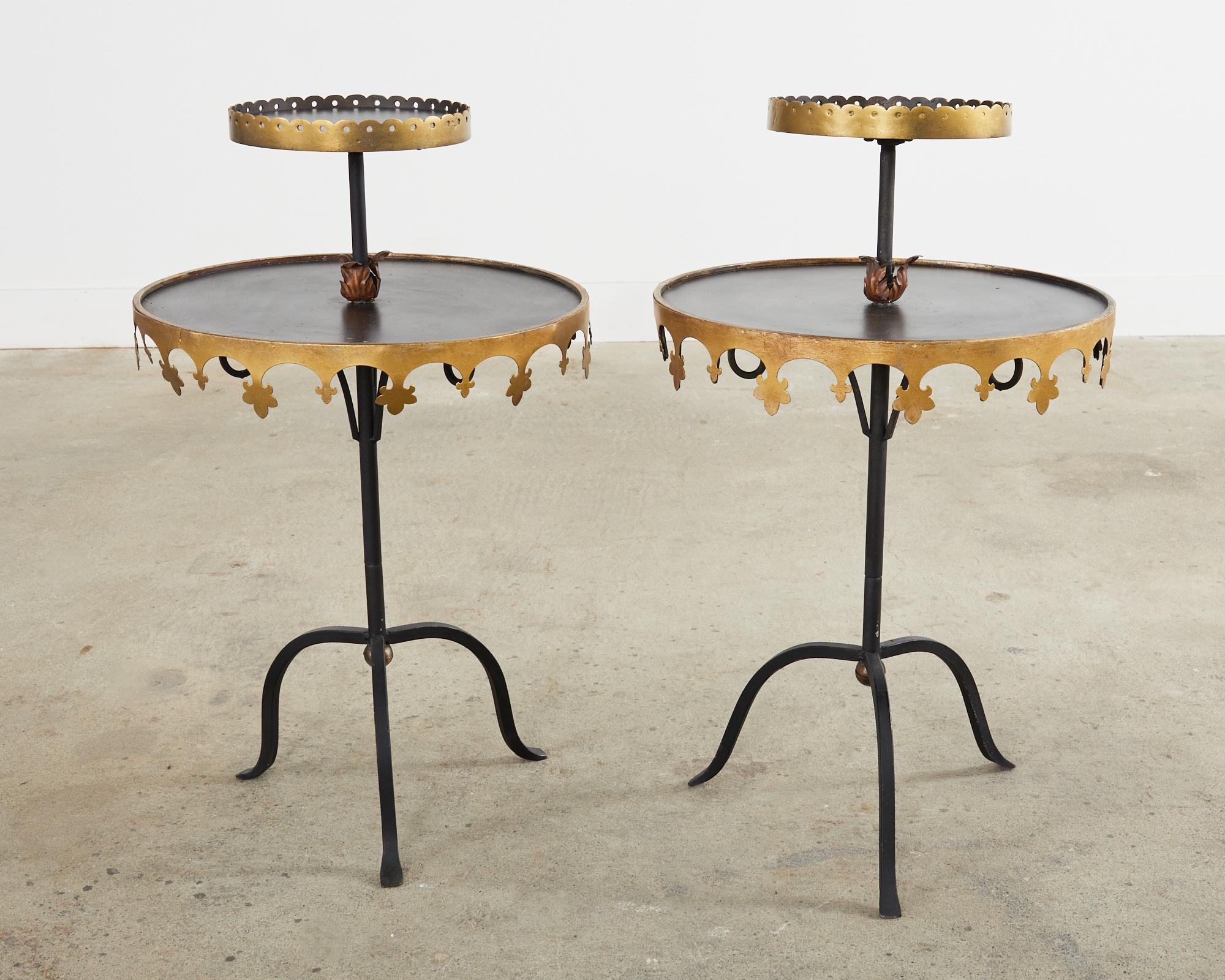 American Pair of French Hollywood Regency Two Tier Iron Stands