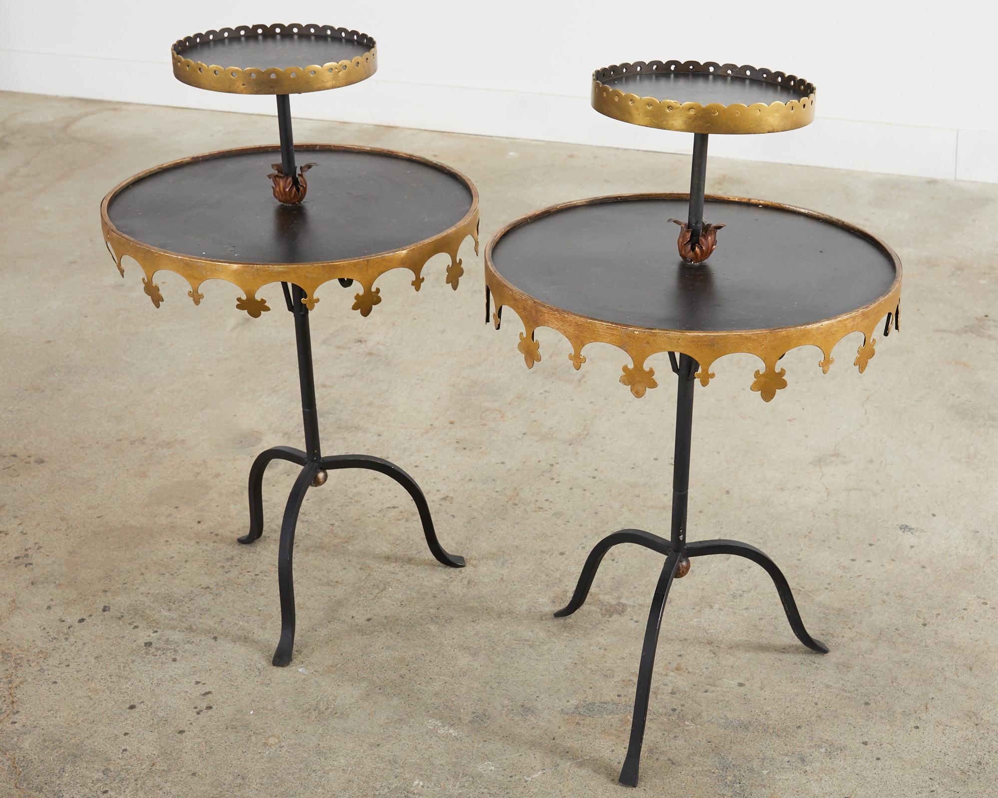 Pair of French Hollywood Regency Two Tier Iron Stands In Good Condition In Rio Vista, CA
