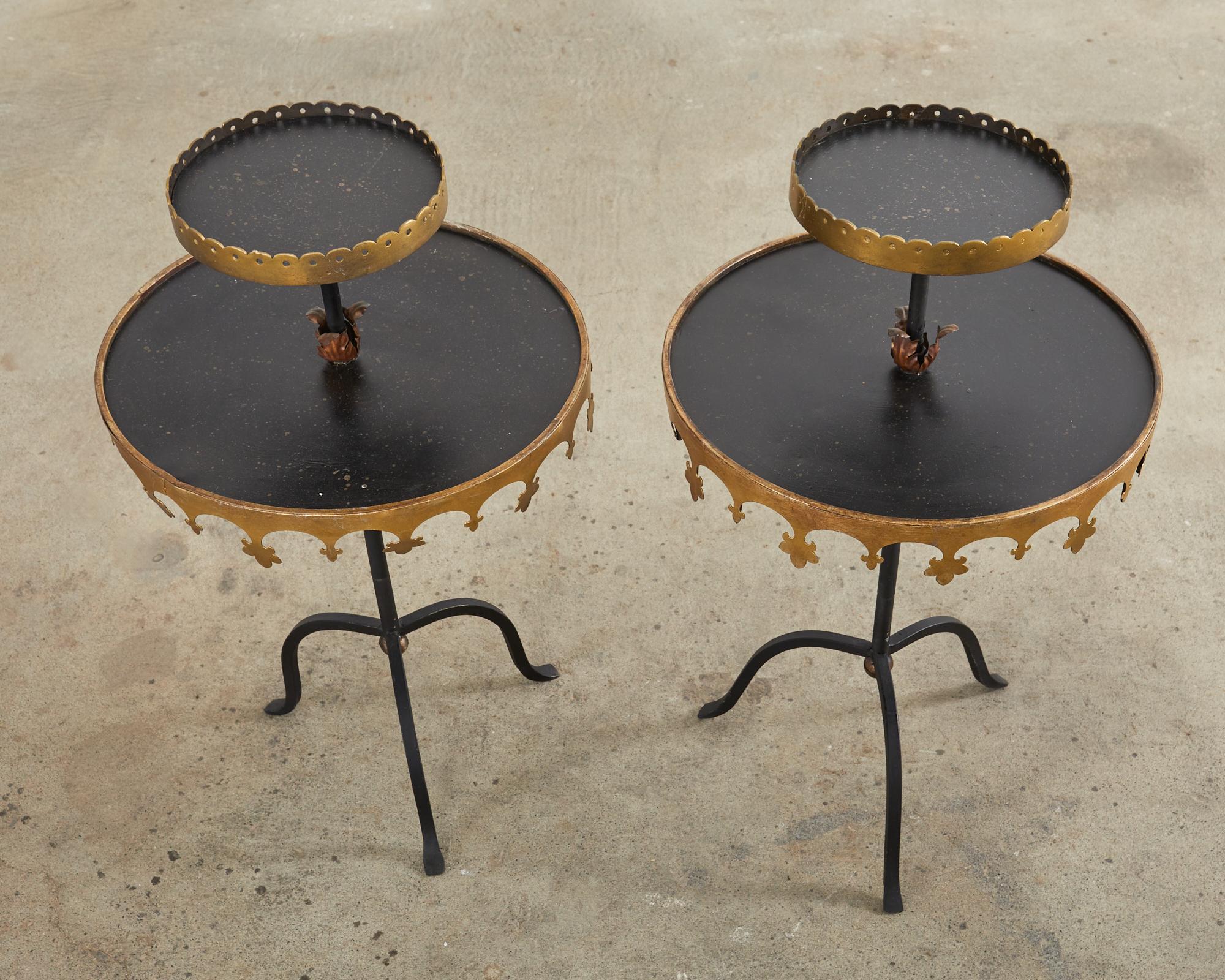 20th Century Pair of French Hollywood Regency Two Tier Iron Stands