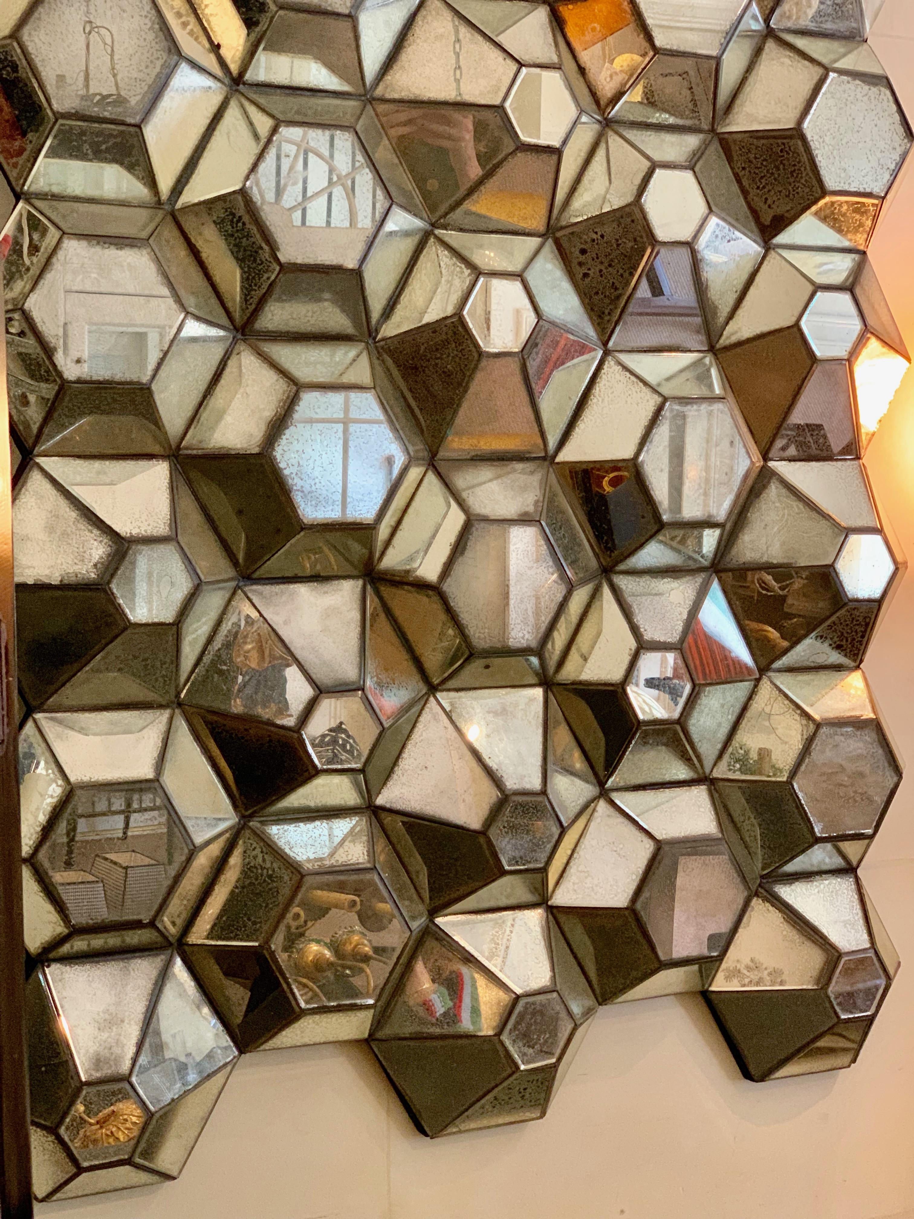 Cut Glass Pair of French Honeycomb Mirrors, circa 1980
