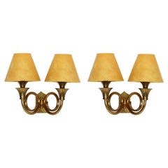 Pair of French Horn Brass Sconces