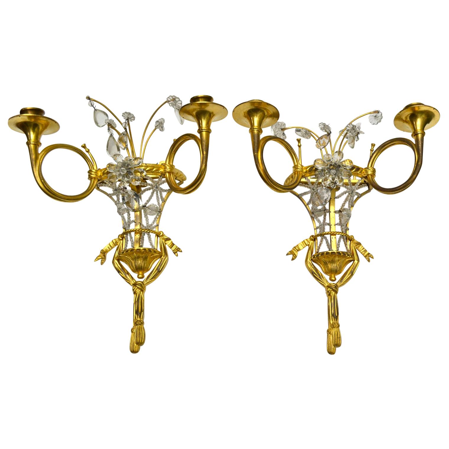 Pair of  19 Century French Horn Shaped Sconces For Sale