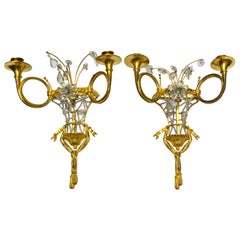 Antique Pair of  19 Century French Horn Shaped Sconces