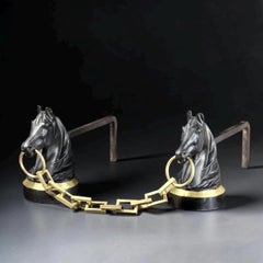 Pair of French Horse Head Andirons in the Style of Jacques Adnet, circa 1950s