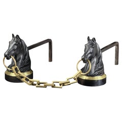 Pair of French Horse Head Andirons in the Style of Jacques Adnet, circa 1950s