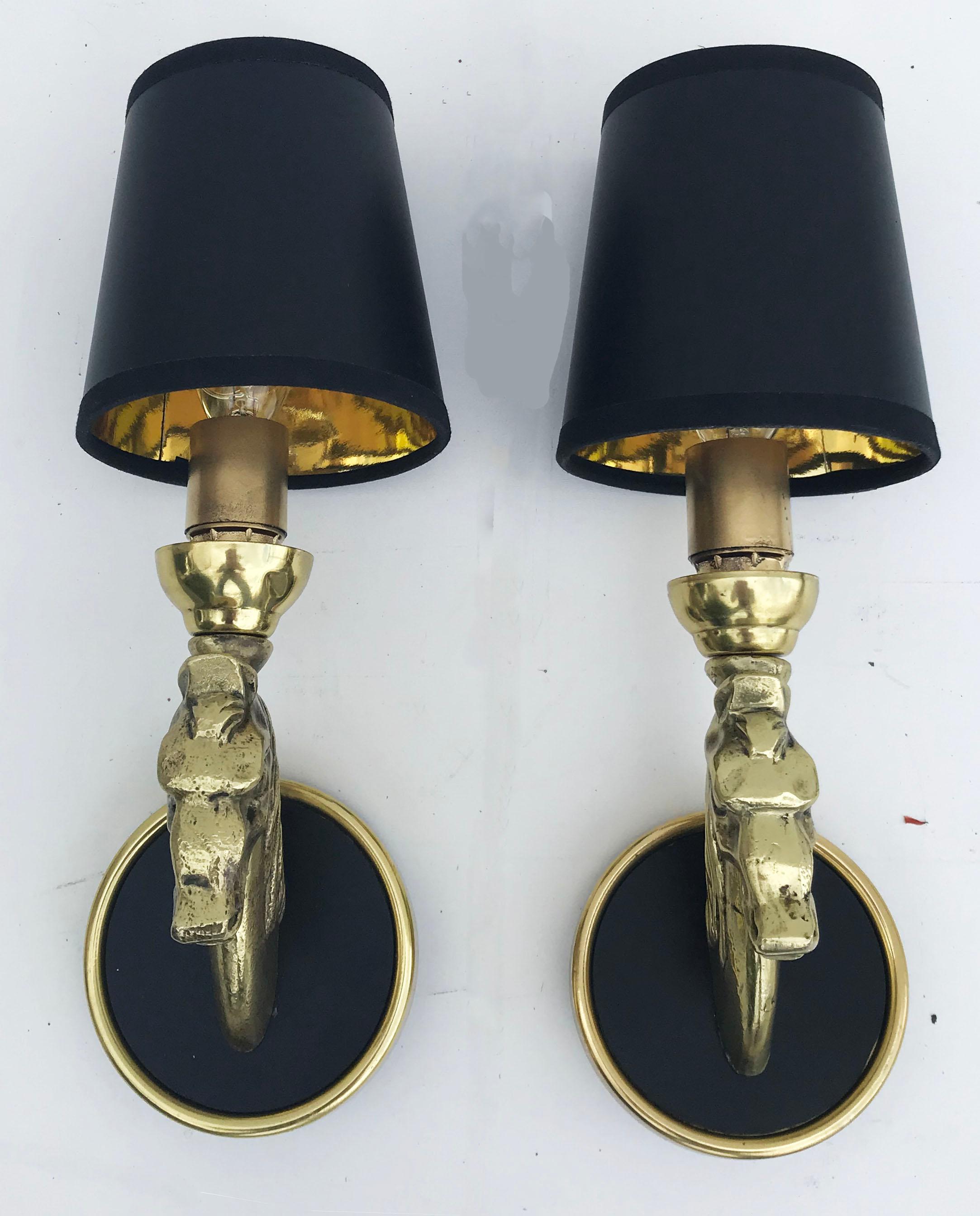 Pair of brass French horse sconces
Back plate: 3.7/8