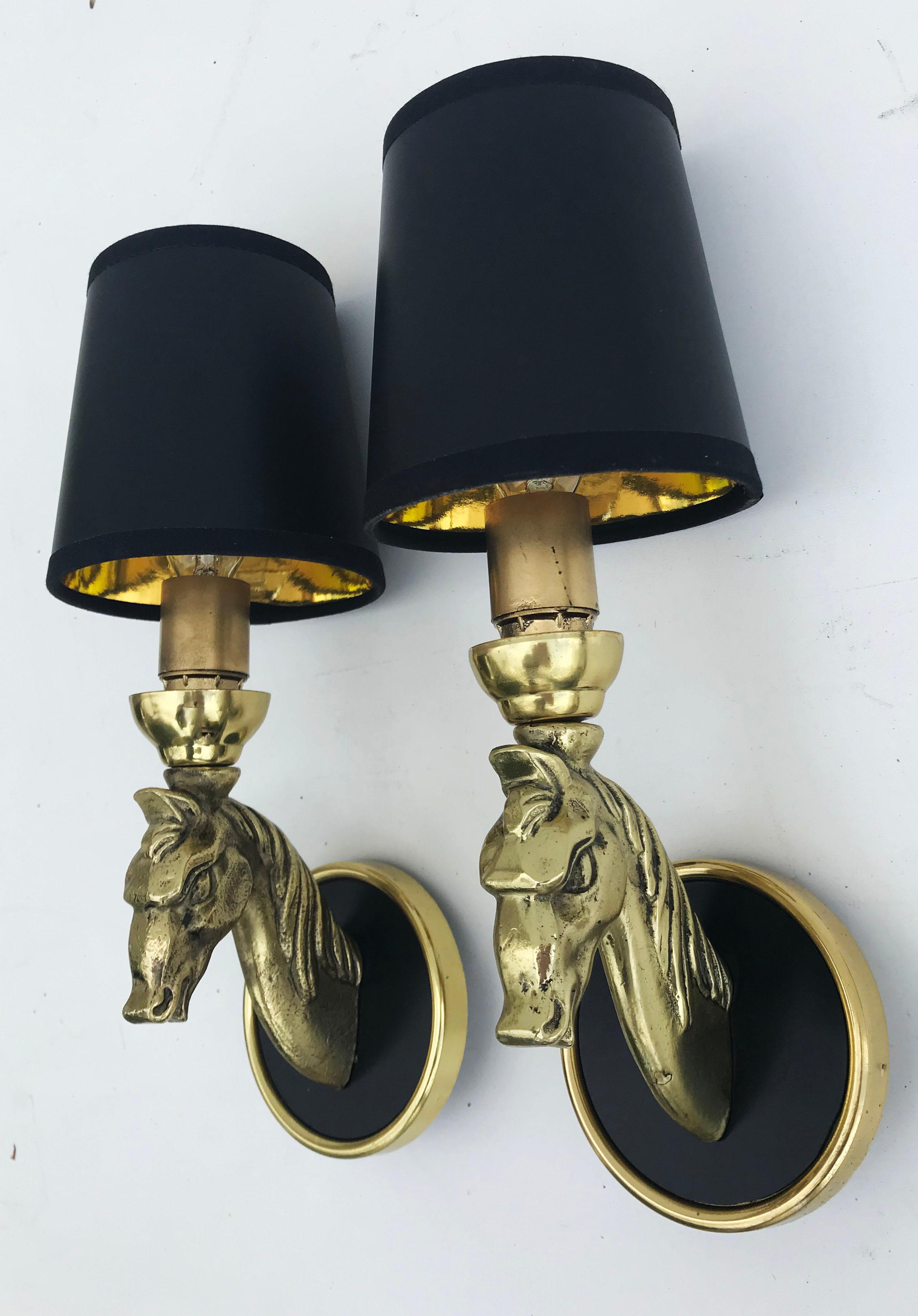 Mid-Century Modern Pair of French Horse Sconces