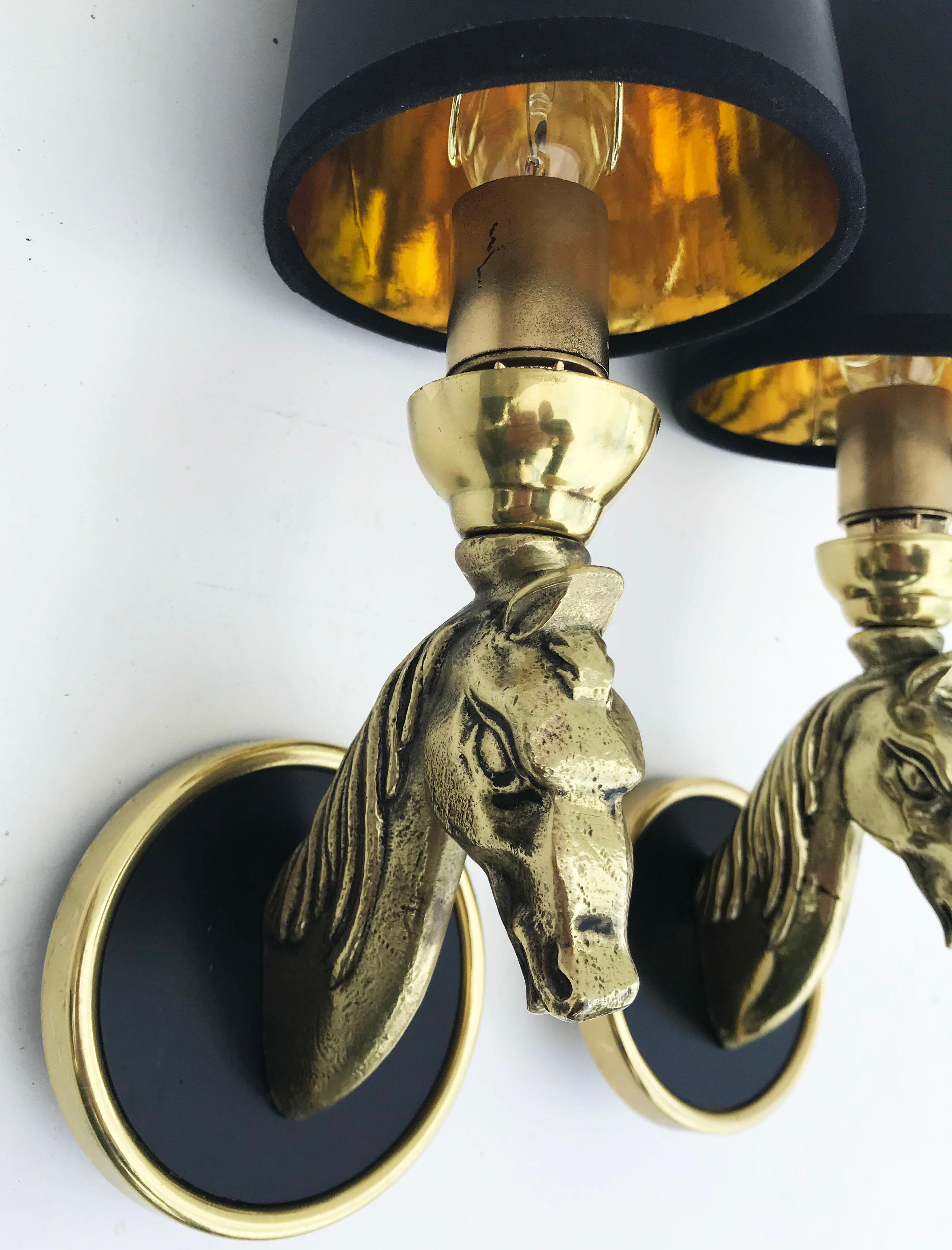 Pair of French Horse Sconces In Good Condition In Miami, FL