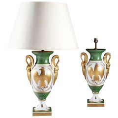 Pair of French Imperial Napoleon Amphora Vases as Table Lamps