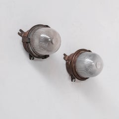Pair of French Industrial Glass Holophane Wall/Ceiling or Table Lamps