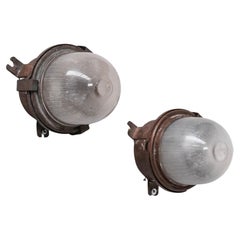 Pair of French Industrial Glass Holophane Wall/Ceiling or Table Lamps Pair of French Industrial Glass Holophane Wall/Ceiling or Table Lamps