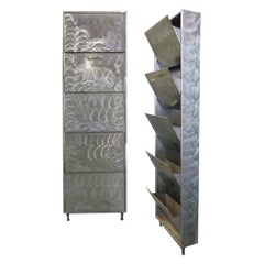 Pair of French Industrial Polished Steel Bronze Mounted Cabinets
