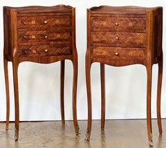 Pair of French Inlaid Bedside Tables or Nightstands on Cabriole Legs