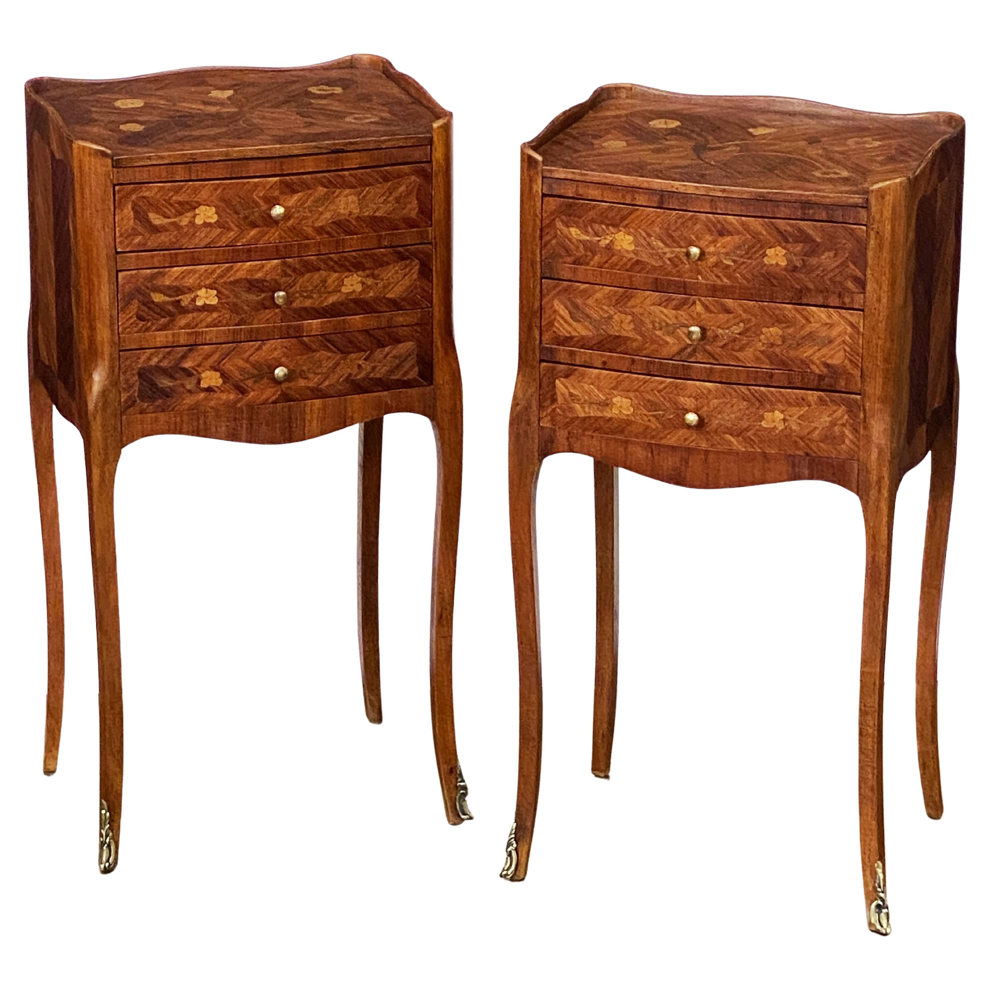 French Nightstands or Bedside Tables with Marble Tops, Individually