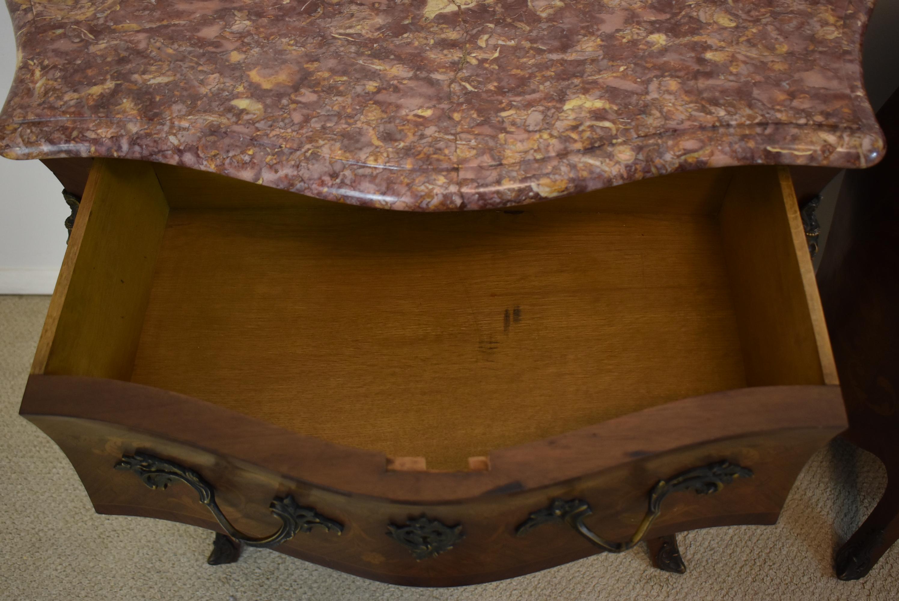 Pair of French Inlaid Commodes Marble Tops For Sale 1