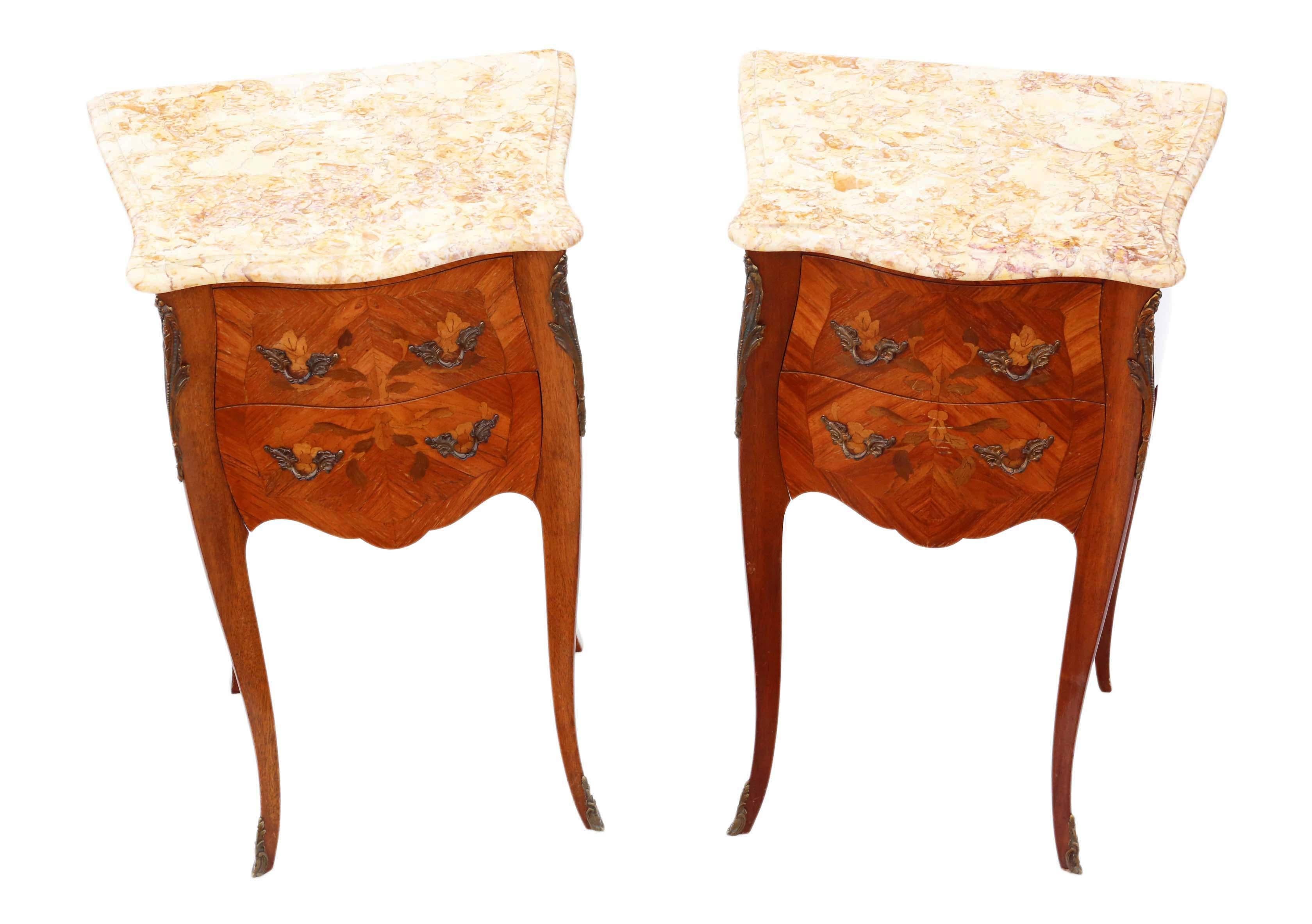 Pair of French Inlaid Marquetry Bedside Tables Cupboards In Good Condition In Wisbech, Cambridgeshire