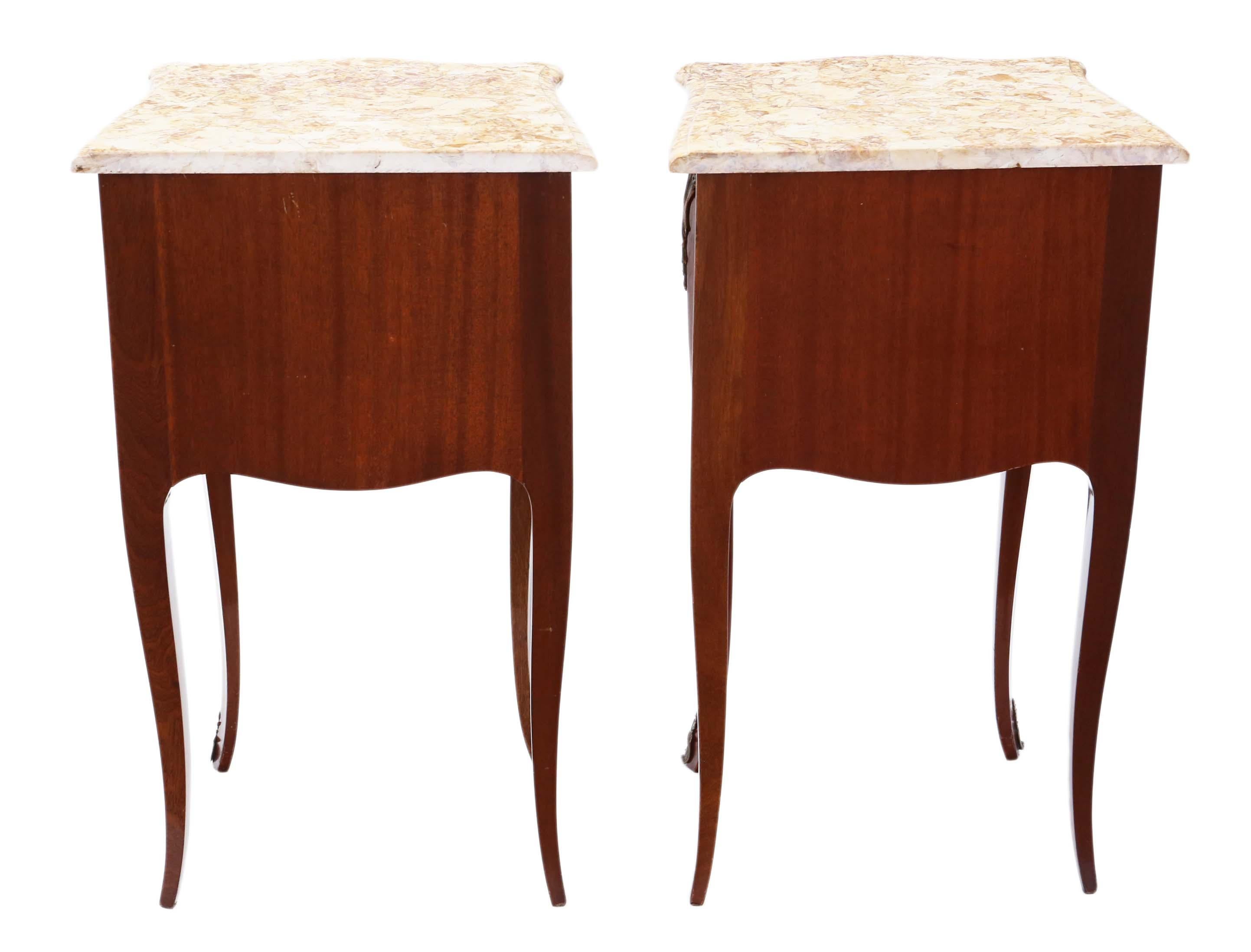 Early 20th Century Pair of French Inlaid Marquetry Bedside Tables Cupboards