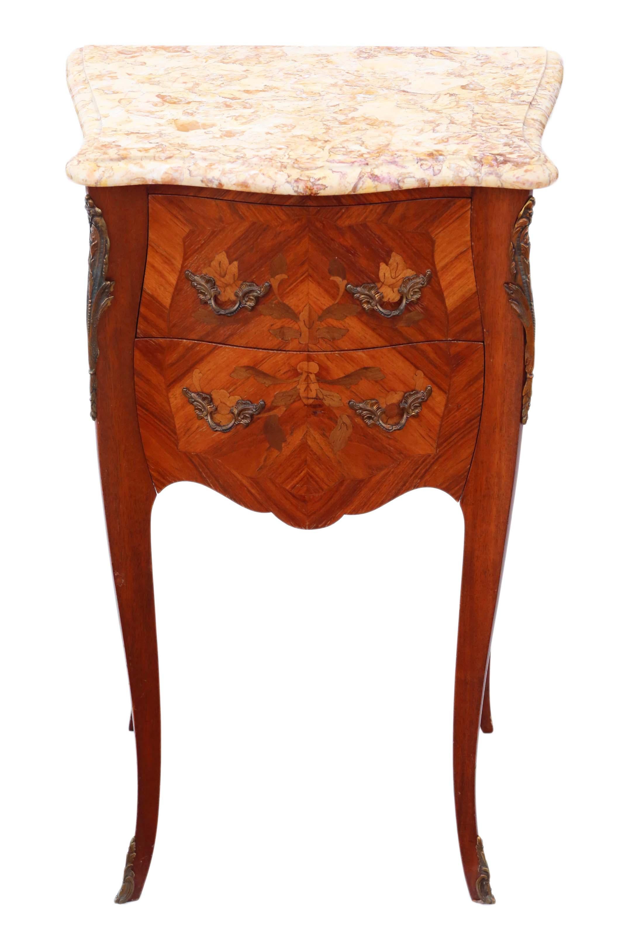 Marble Pair of French Inlaid Marquetry Bedside Tables Cupboards