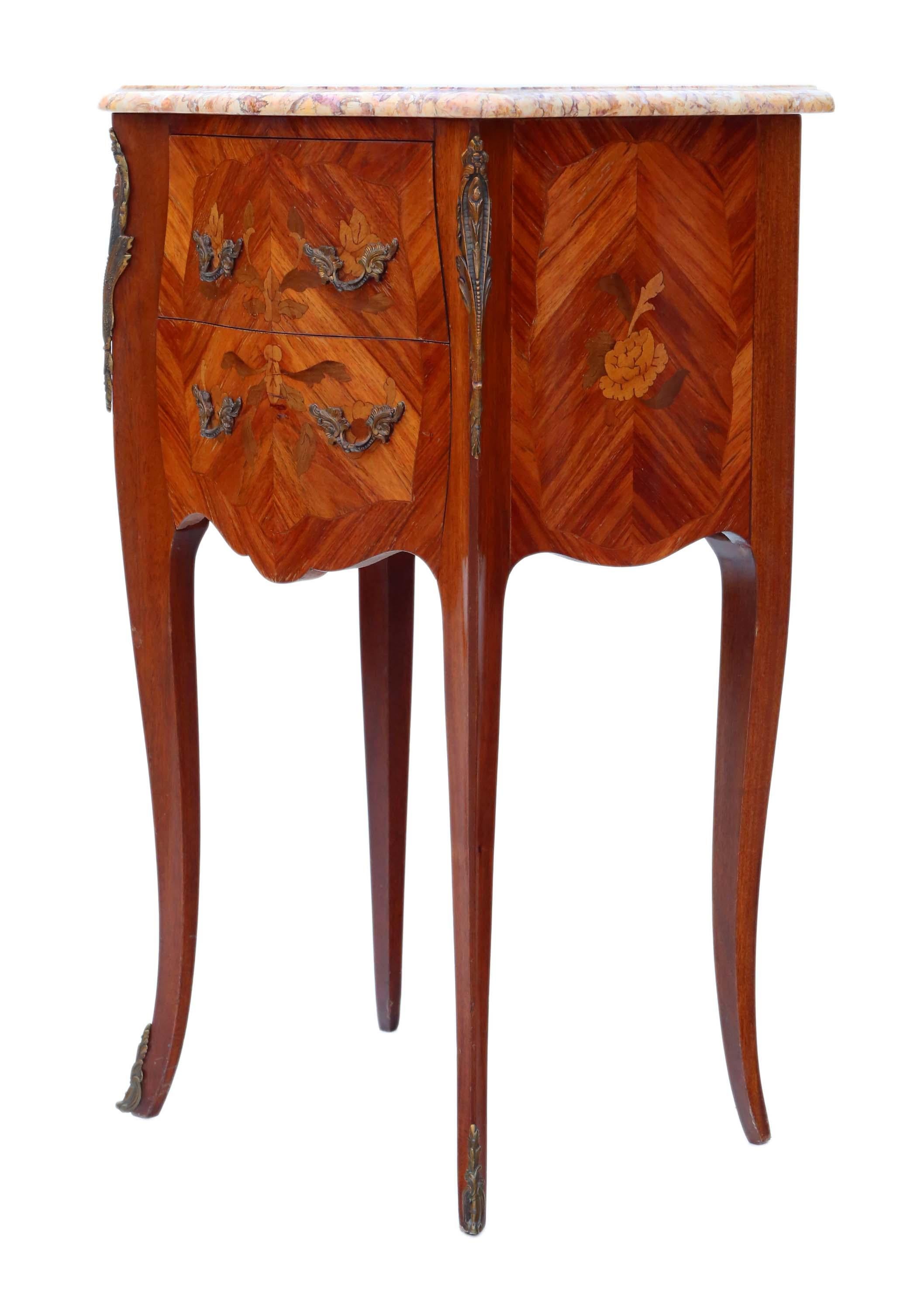 Pair of French Inlaid Marquetry Bedside Tables Cupboards 1