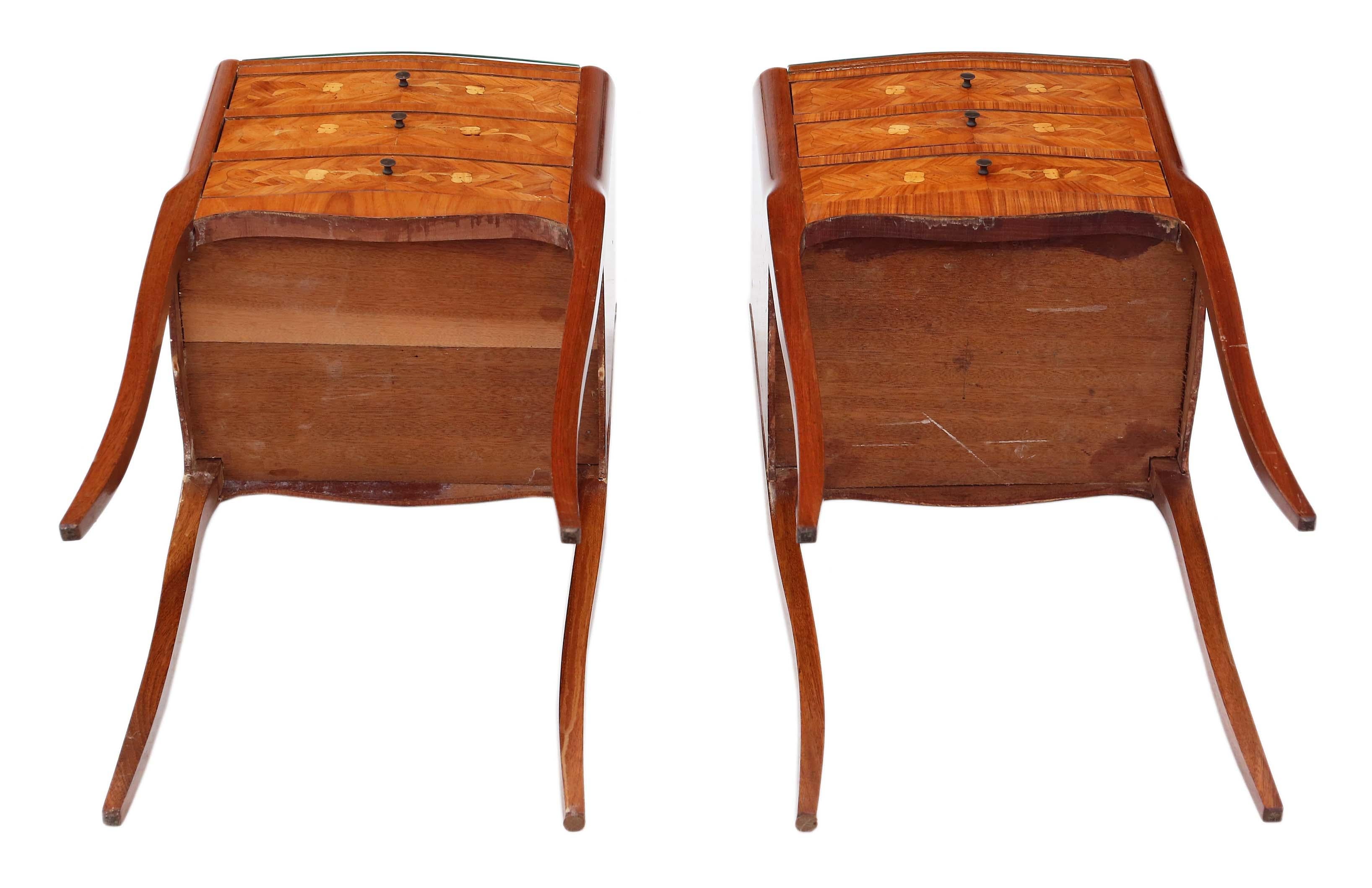 Pair of French Inlaid Marquetry Bedside Tables Cupboards 1