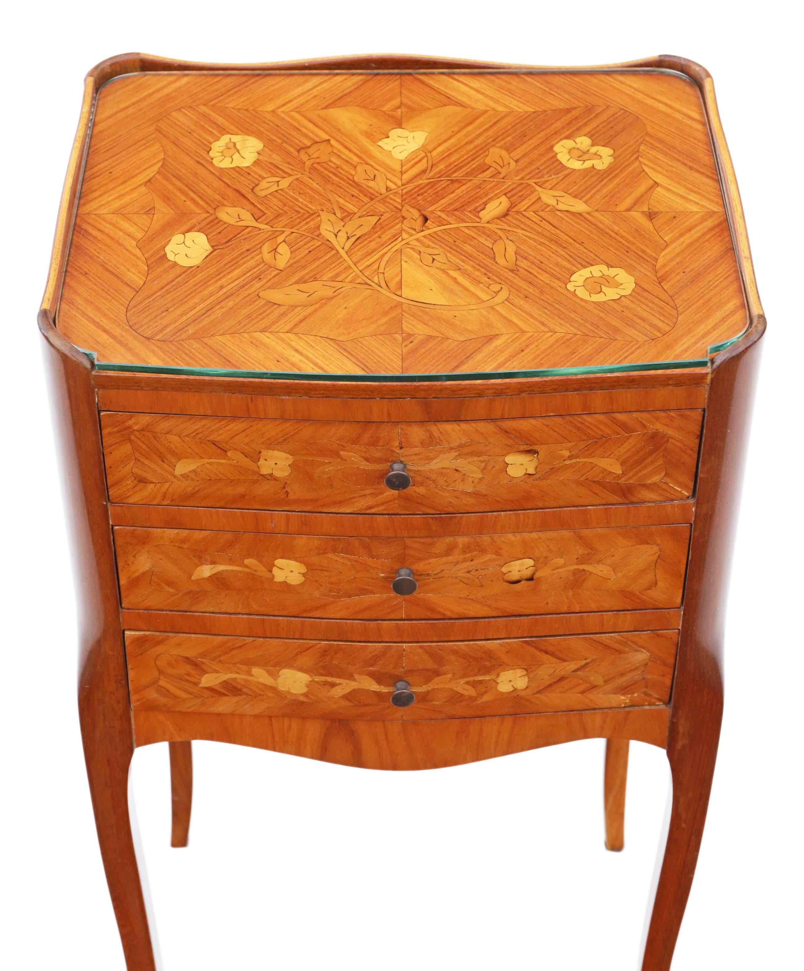 Pair of French Inlaid Marquetry Bedside Tables Cupboards 2