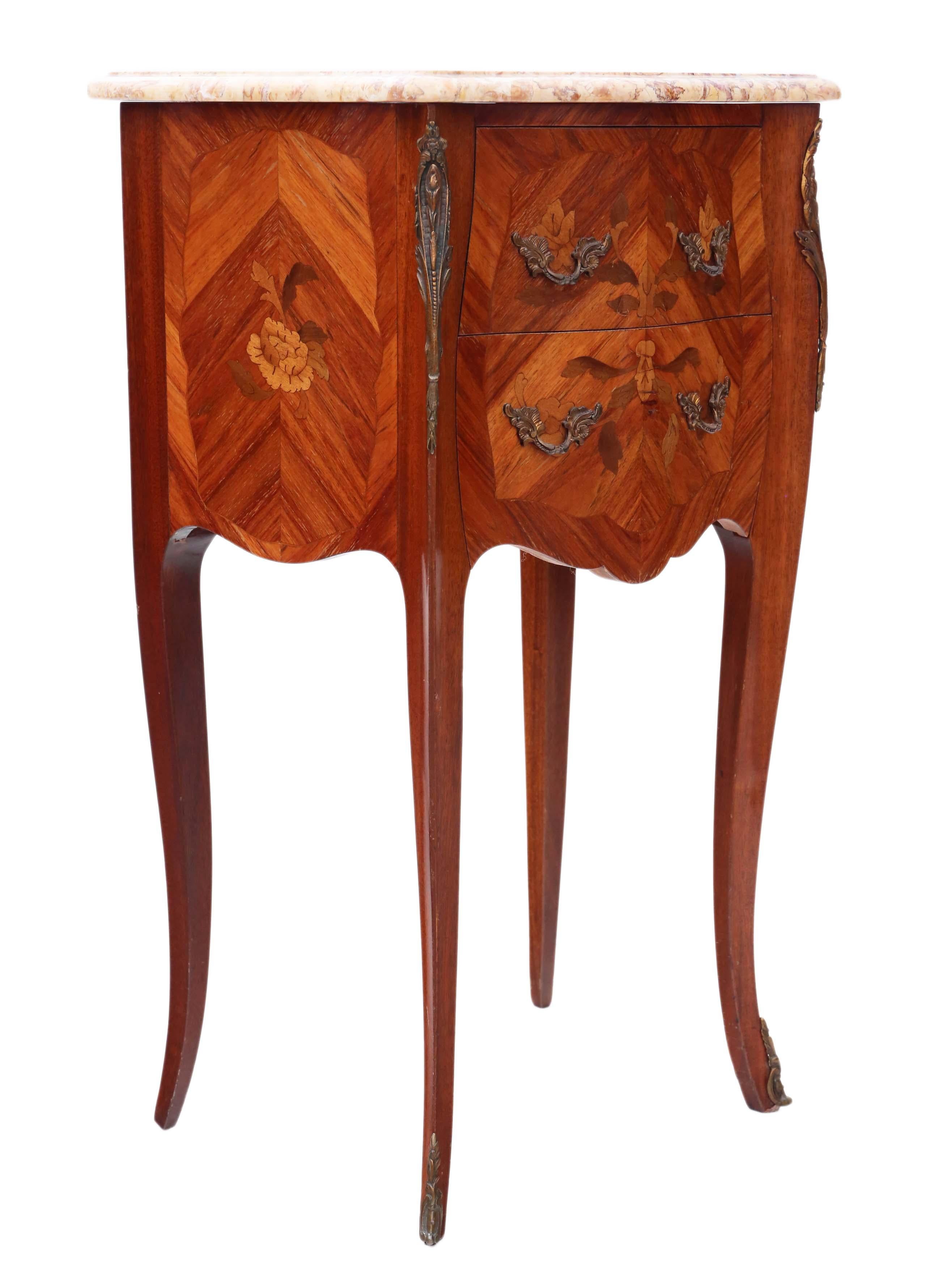 Pair of French Inlaid Marquetry Bedside Tables Cupboards 3