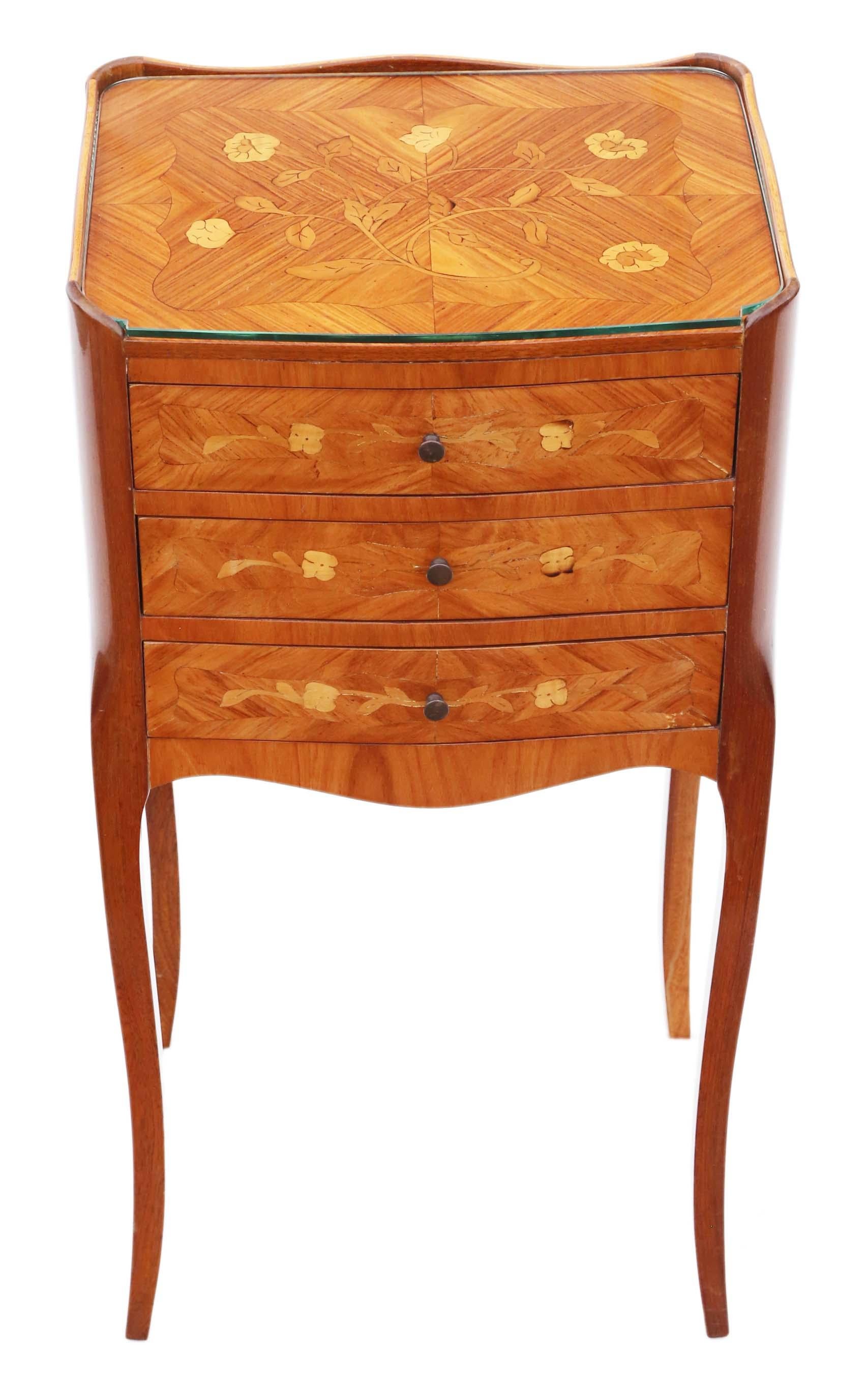 Pair of French Inlaid Marquetry Bedside Tables Cupboards 4