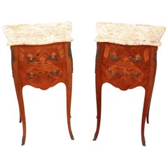 Pair of French Inlaid Marquetry Bedside Tables Cupboards