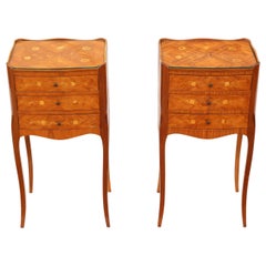 Pair of French Inlaid Marquetry Bedside Tables Cupboards