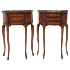 Pair of French Inlaid Marquetry Bedside Tables