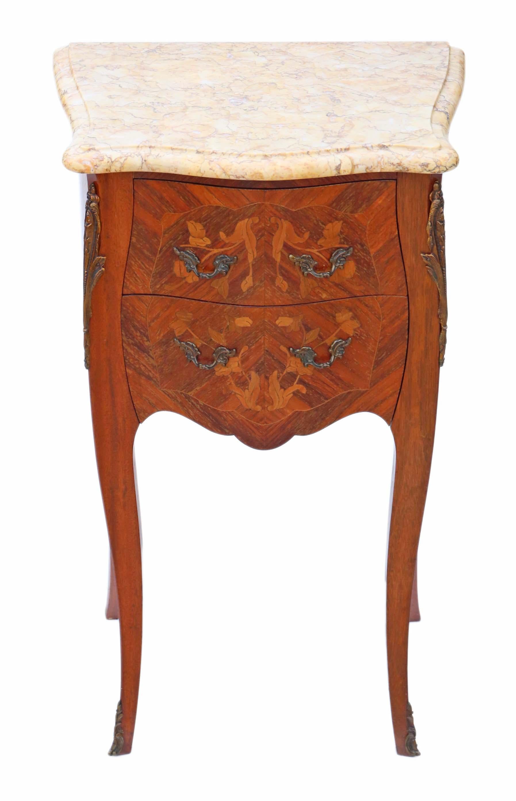 Pair of French Inlaid Marquetry Marble Bedside Tables 1