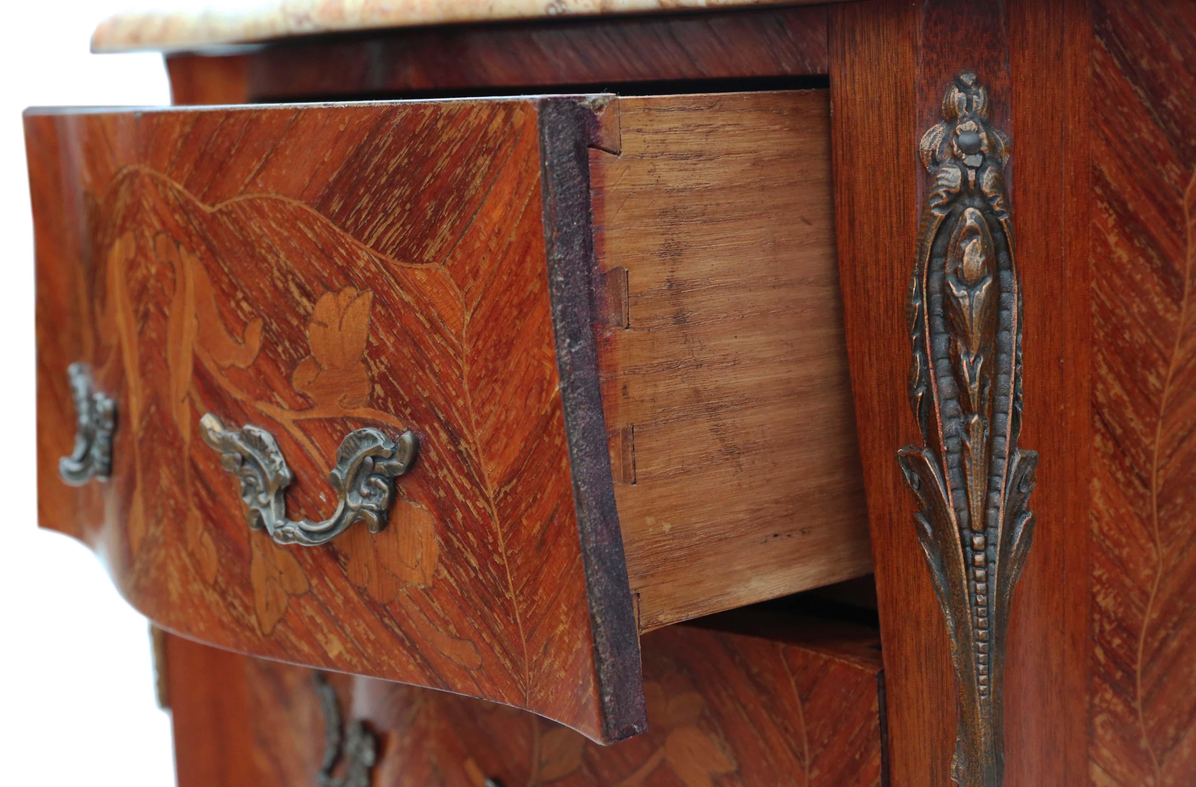 Pair of French Inlaid Marquetry Marble Bedside Tables 2