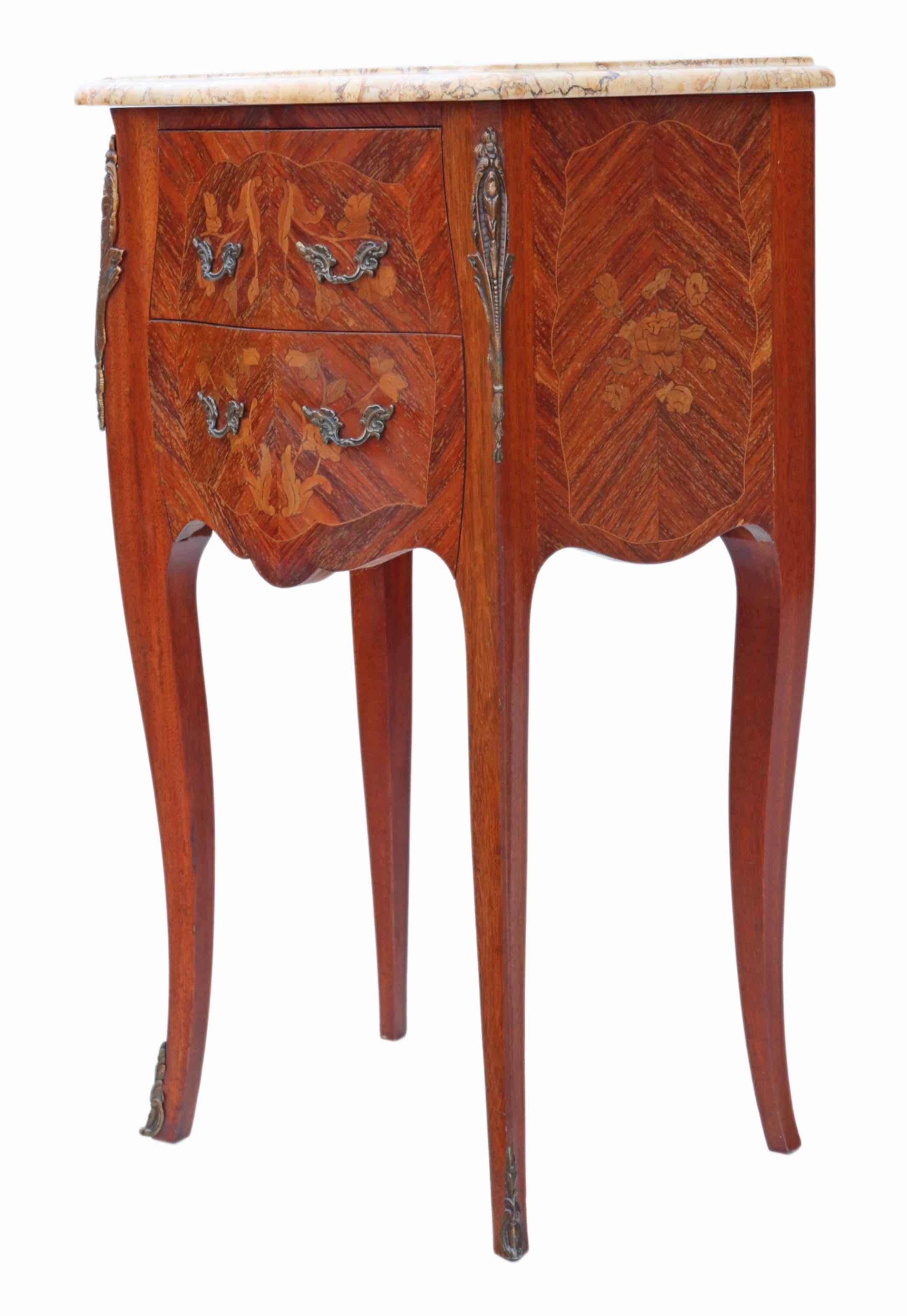 Pair of French Inlaid Marquetry Marble Bedside Tables 3