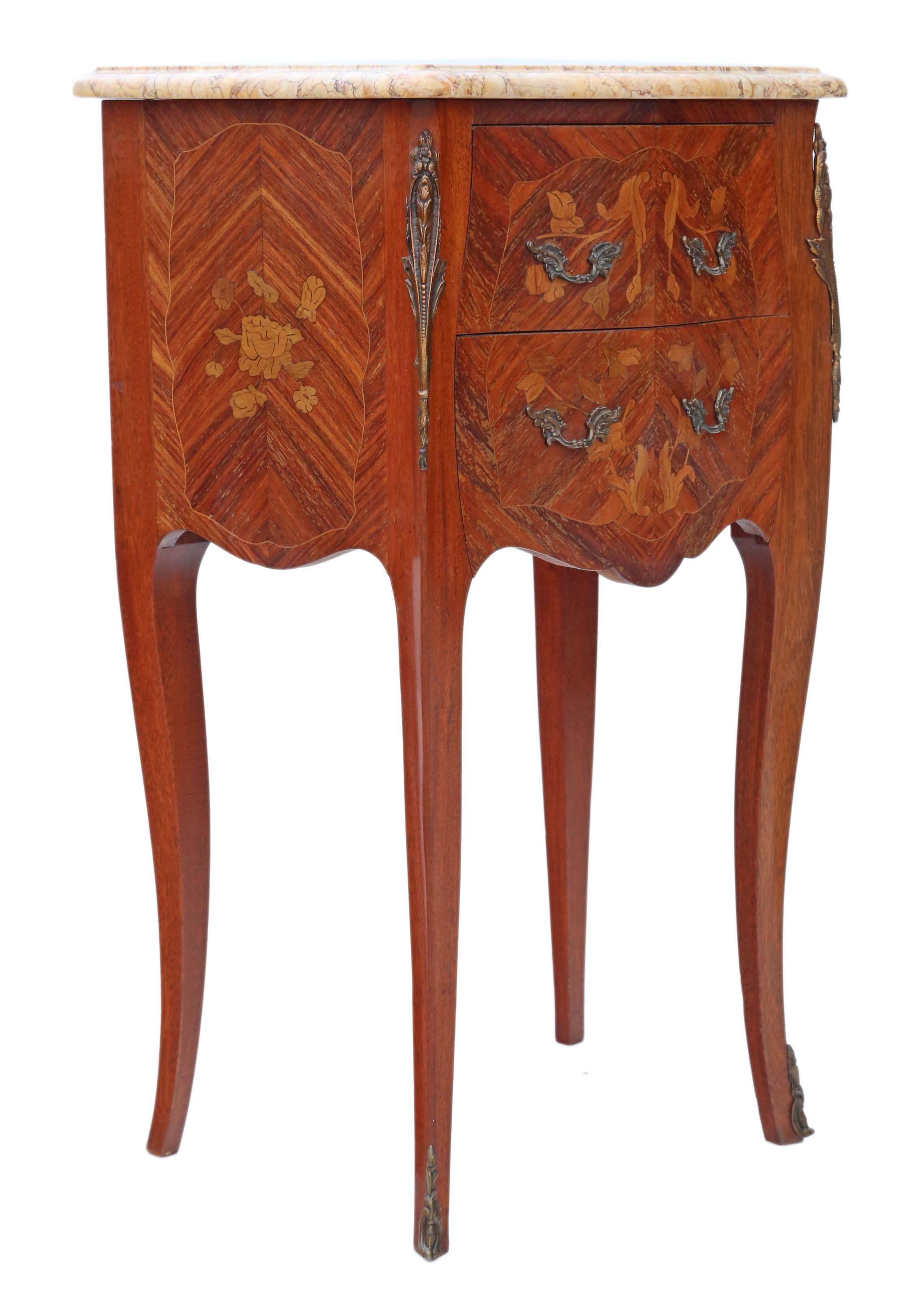 Pair of French Inlaid Marquetry Marble Bedside Tables 4