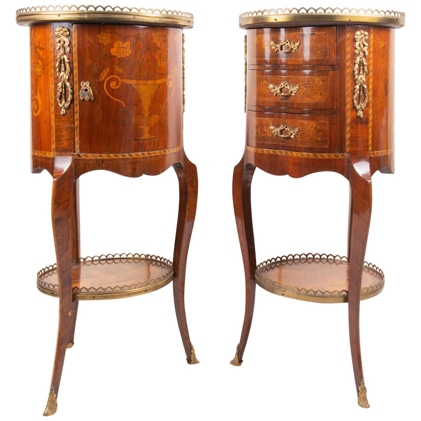 Pair of French Inlaid Side Cabinets, Louis XVI Style, circa 1900