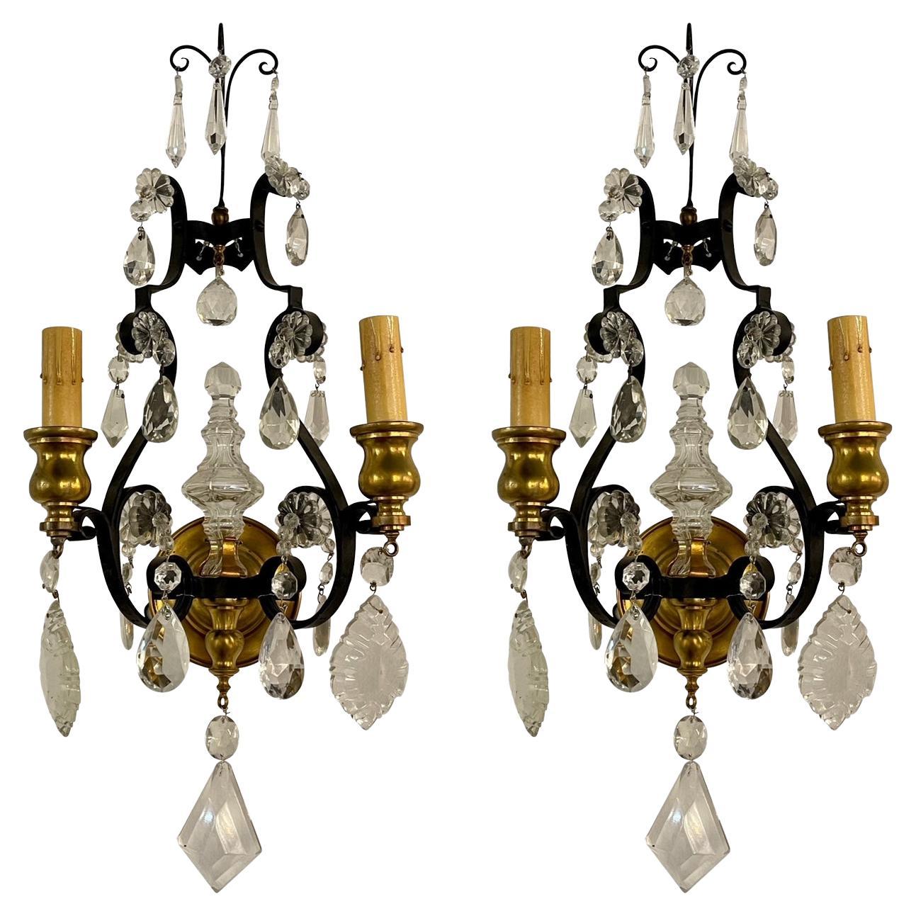 Pair of French Iron and Bronze Sconces
